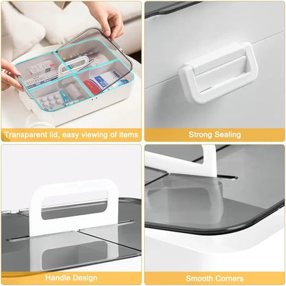 2 Tier Medicine Storage Box – Multi-Level Organizer with Compartments & Carry Handle - Large Capacity