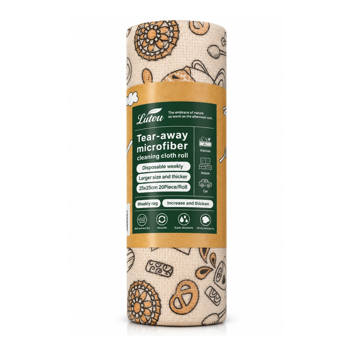20 Piece Brown Printed Microfiber Cleaning Cloth Roll – Tear-Away Disposable Weekly Cleaning Cloths – Multi-Purpose Design