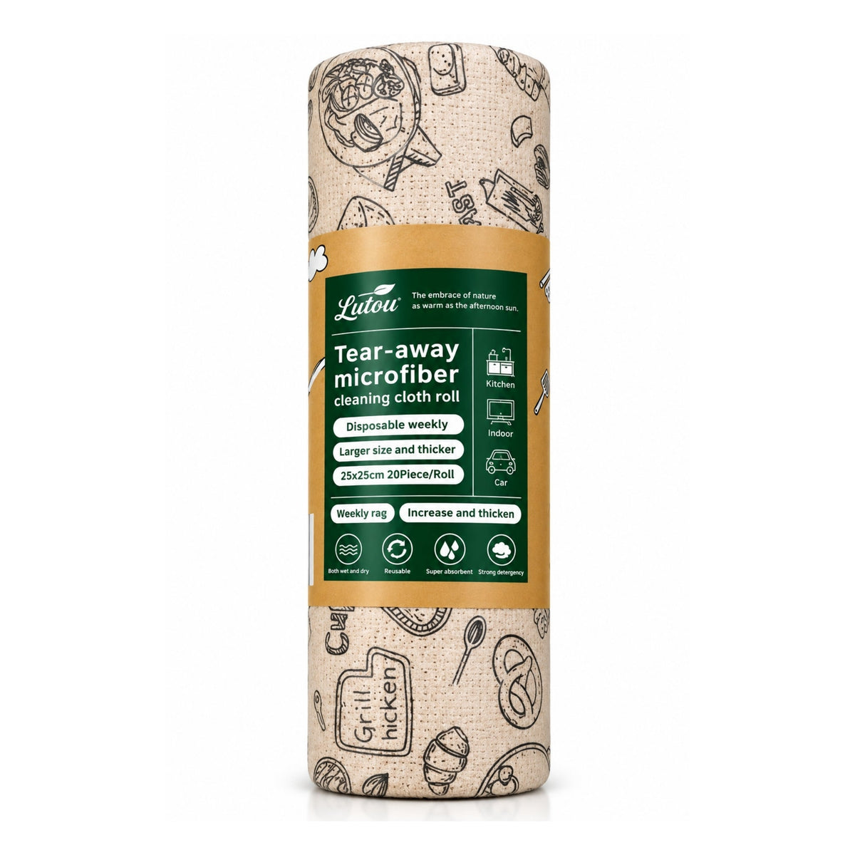 20 Piece Brown Printed Microfiber Cleaning Cloth Roll – Tear-Away Disposable Weekly Cleaning Cloths – Multi-Purpose Design