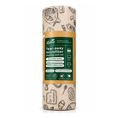 20 Piece Brown Printed Microfiber Cleaning Cloth Roll – Tear-Away Disposable Weekly Cleaning Cloths – Multi-Purpose Design