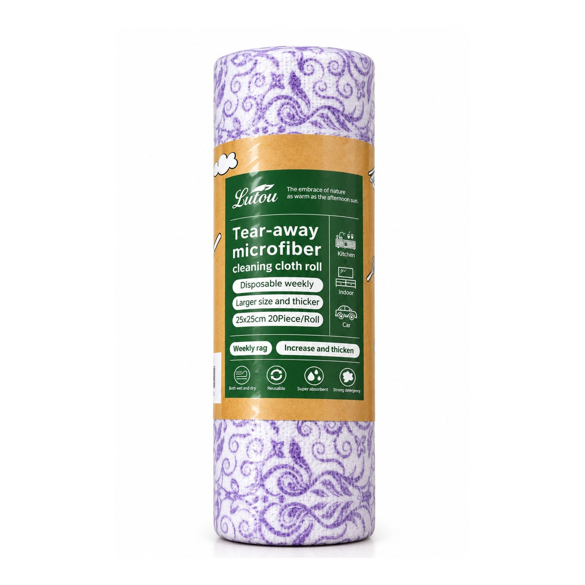 20 Piece Damask Microfiber Cleaning Cloth Roll – Tear-Away Disposable Weekly Cleaning Cloths – Multi-Purpose Design