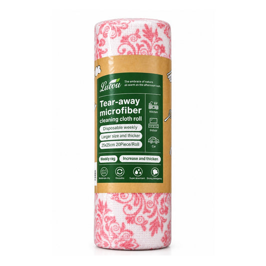 20 Piece Damask Microfiber Cleaning Cloth Roll – Tear-Away Disposable Weekly Cleaning Cloths – Multi-Purpose Design