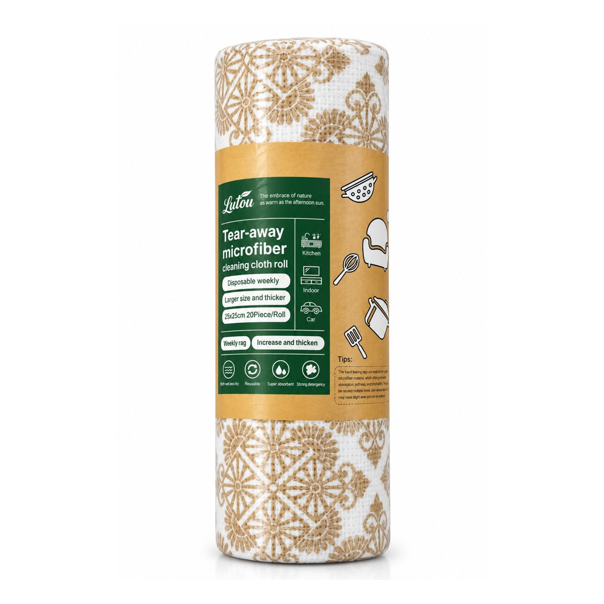 20 Piece Damask Microfiber Cleaning Cloth Roll – Tear-Away Disposable Weekly Cleaning Cloths – Multi-Purpose Design