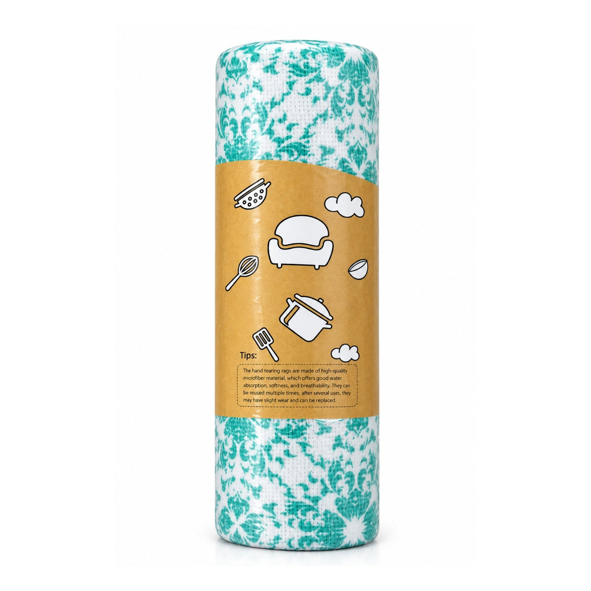 20 Piece Damask Microfiber Cleaning Cloth Roll – Tear-Away Disposable Weekly Cleaning Cloths – Multi-Purpose Design