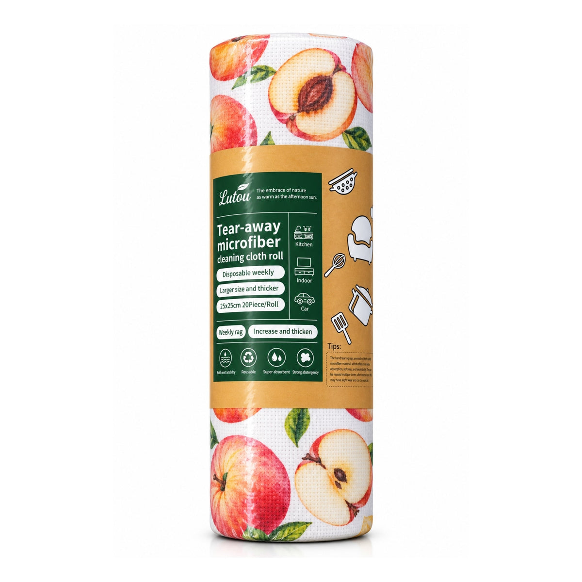 20 Piece Fruit Microfiber Cleaning Cloth Roll – Tear-Away Disposable Weekly Cleaning Cloths – Multi-Purpose Design