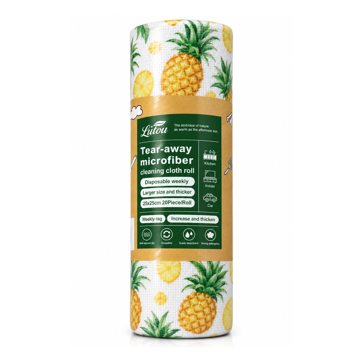 20 Piece Fruit Microfiber Cleaning Cloth Roll – Tear-Away Disposable Weekly Cleaning Cloths – Multi-Purpose Design