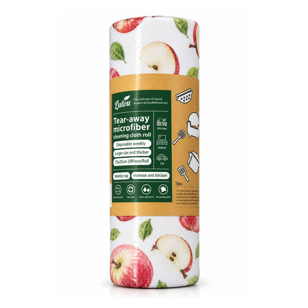 20 Piece Fruit Microfiber Cleaning Cloth Roll – Tear-Away Disposable Weekly Cleaning Cloths – Multi-Purpose Design