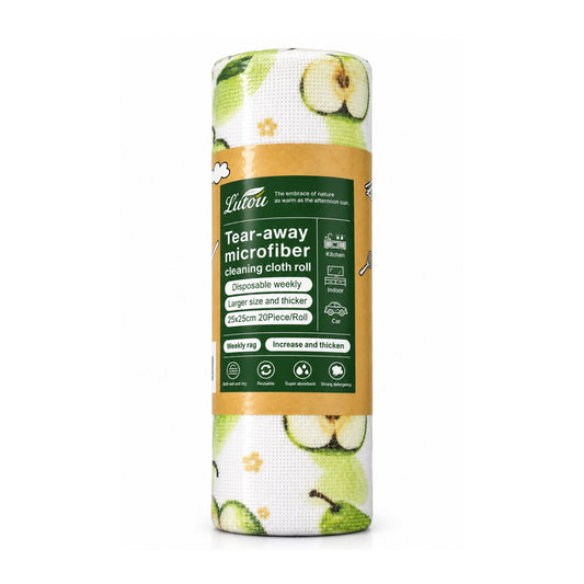 20 Piece Fruit Microfiber Cleaning Cloth Roll – Tear-Away Disposable Weekly Cleaning Cloths – Multi-Purpose Design