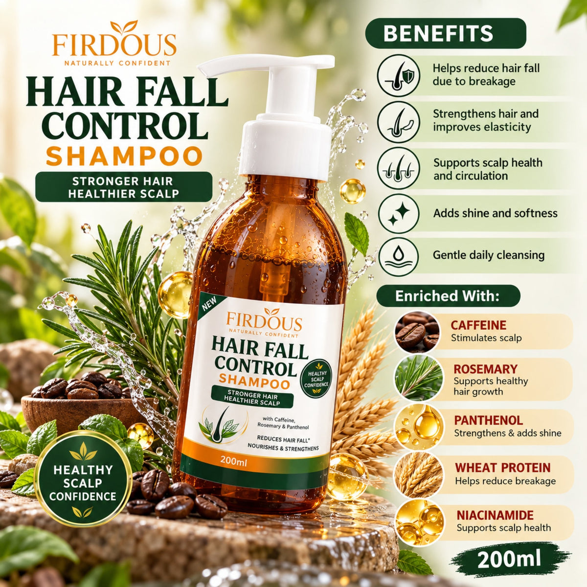 200ml Firdous Hair Fall Control Shampoo – Strengthening Hair Care Formula – Daily Use