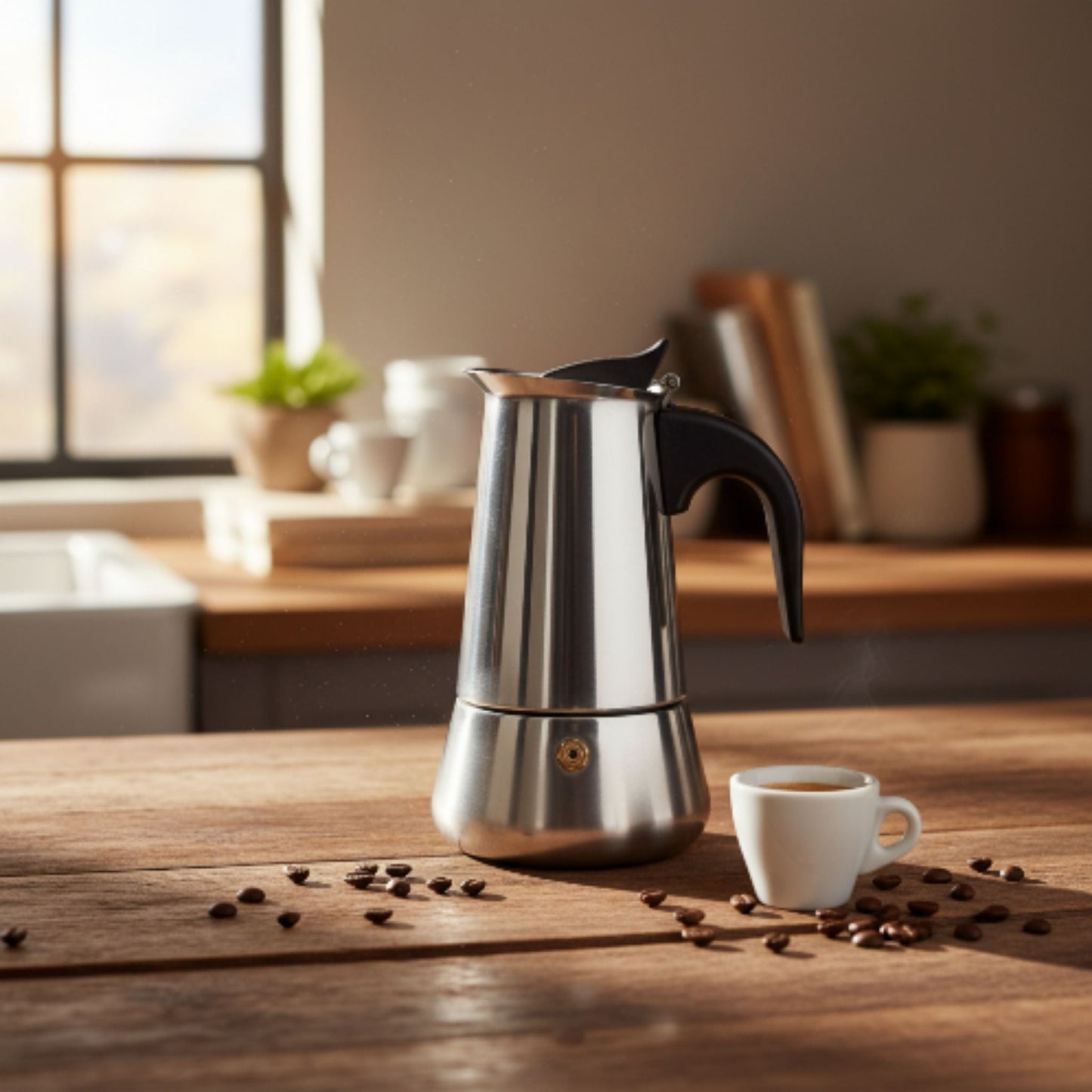 200ml Stainless Steel Italian Espresso Maker Lifestyle