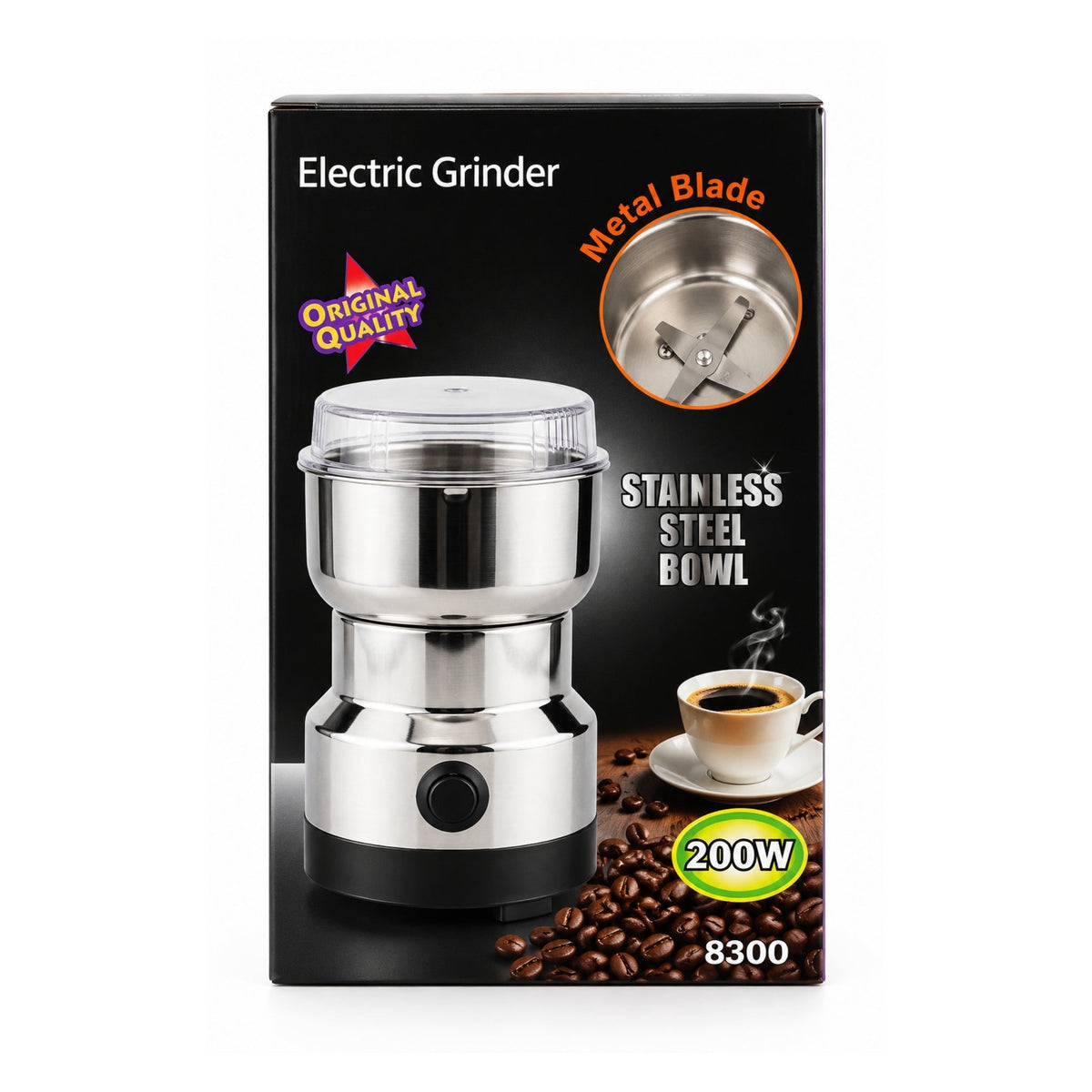 200W Stainless Steel Electric Grinder – High-Speed Multi-Purpose Grinding