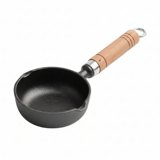 220ml Cast Iron Non-Stick Sauce Pan with Wooden Handle - Mini Milk & Butter Warmer - Black