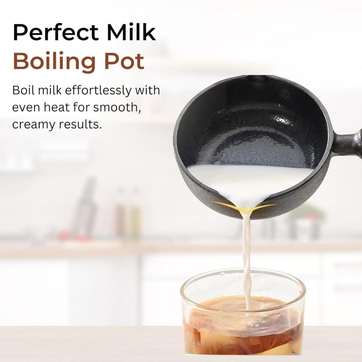 220ml Cast Iron Non-Stick Sauce Pan with Wooden Handle - Mini Milk & Butter Warmer - Black