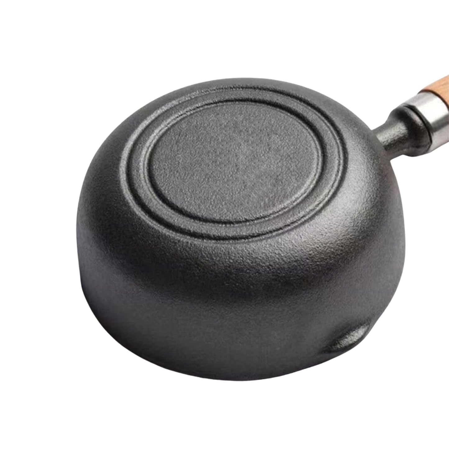220ml Cast Iron Non-Stick Sauce Pan with Wooden Handle - Mini Milk & Butter Warmer - Black