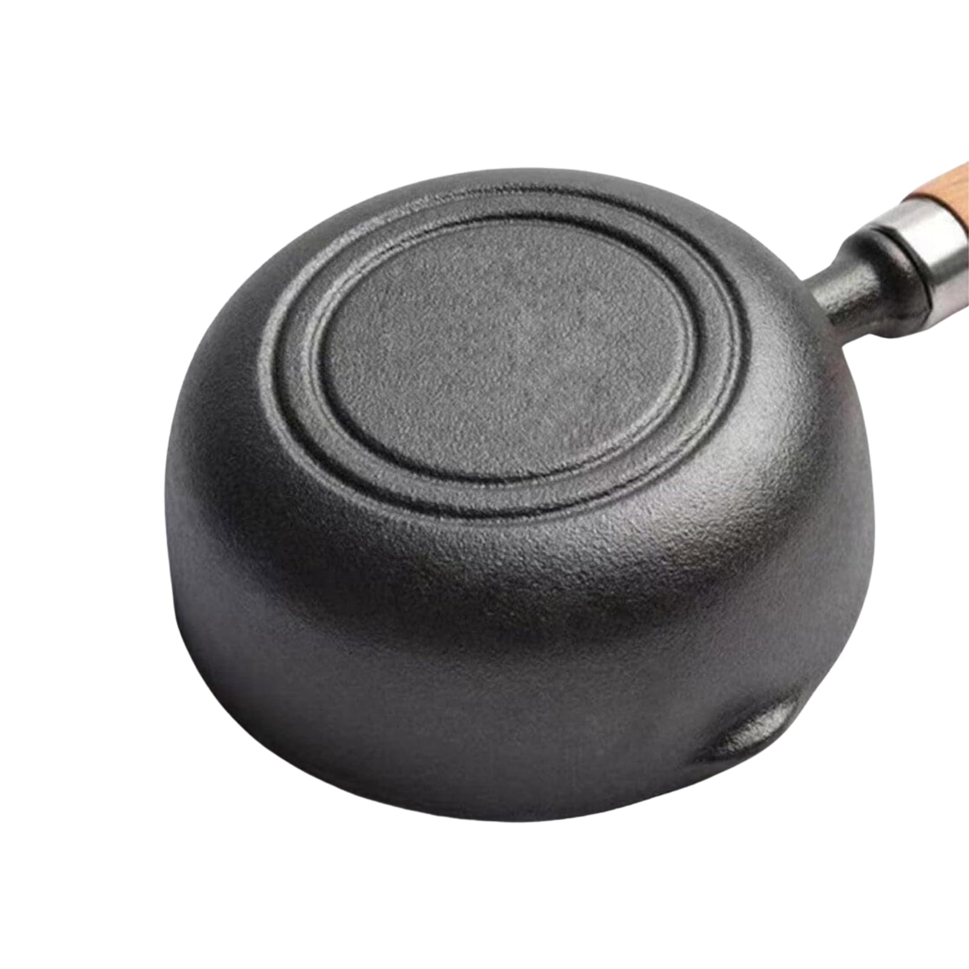 220ml Cast Iron Non-Stick Sauce Pan with Wooden Handle - Mini Milk & Butter Warmer - Black