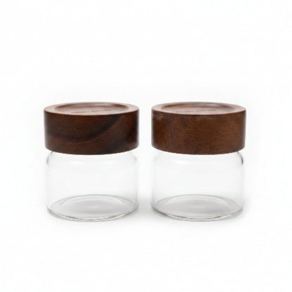260ml Glass Storage Jar Set with Acacia Wood Lids – 2 Pack Pantry Containers