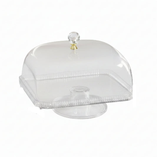 28cm Square Elegant Acrylic Cake Dome - Footed Cake Stand with Lid - Clear