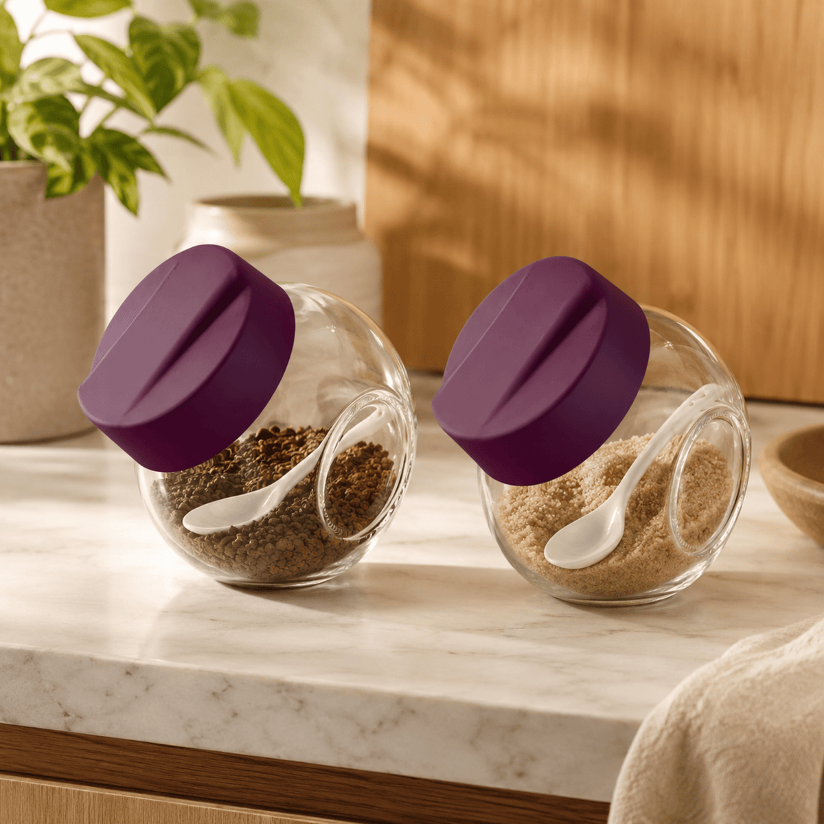 2pc 750ml Bager Aqua Double Bottom Jar Set with Spoons – Kitchen Storage Jars