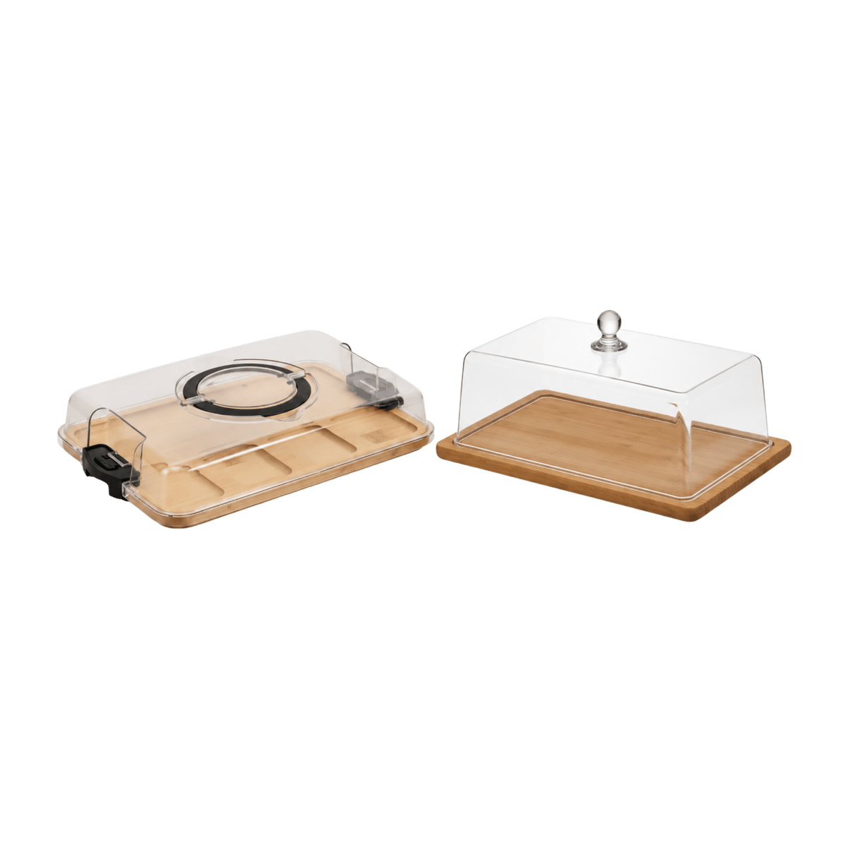 2pc Bamboo Serving & Snack Storage Essentials – Cake Dome & 5 Compartment Snack Box