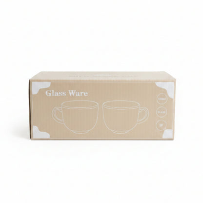 2pc Clear Glass Soup Mugs 450ml – Heat Resistant Handle Bowls for Soup, Noodles & Hot Drinks
