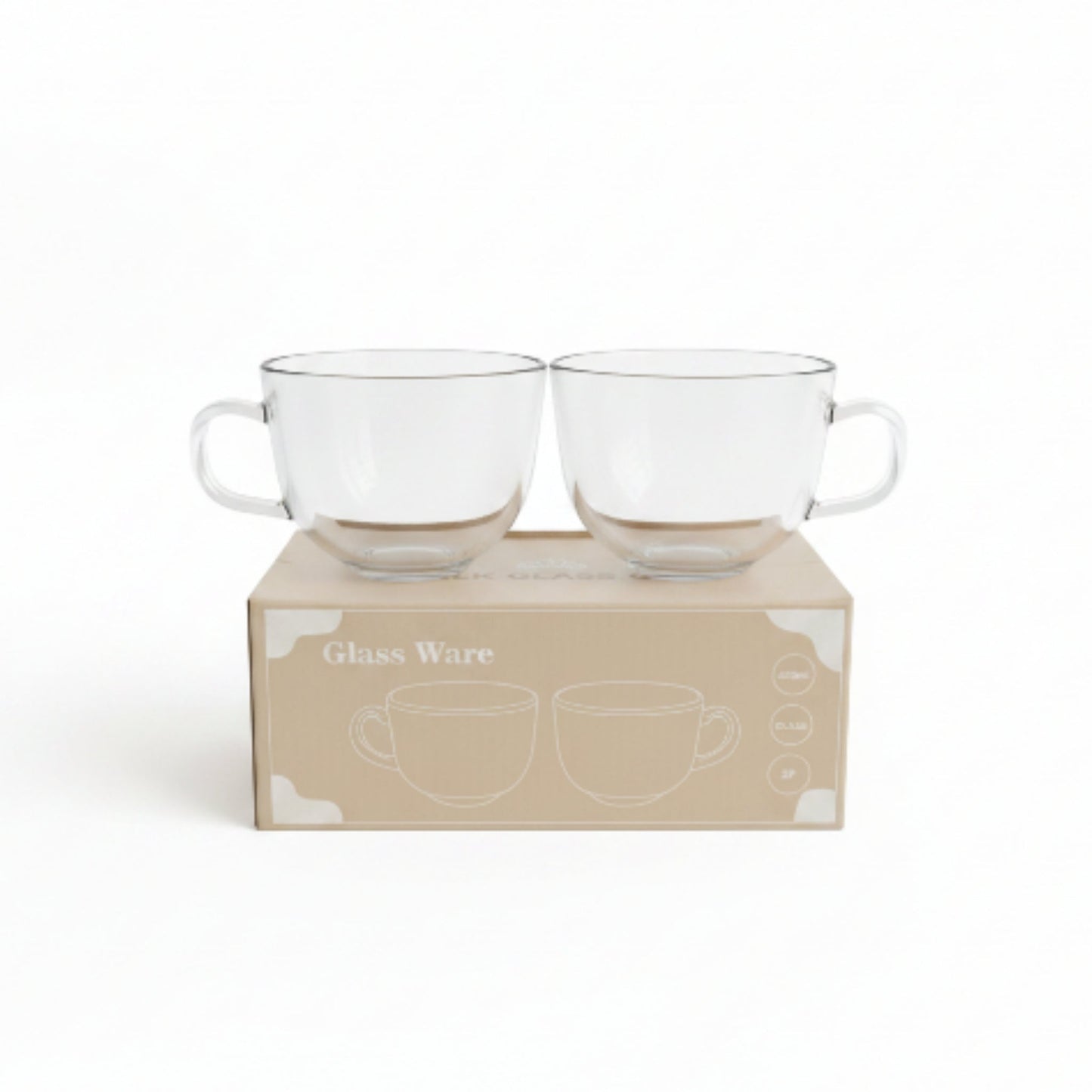 2pc Clear Glass Soup Mugs 450ml – Heat Resistant Handle Bowls for Soup, Noodles & Hot Drinks