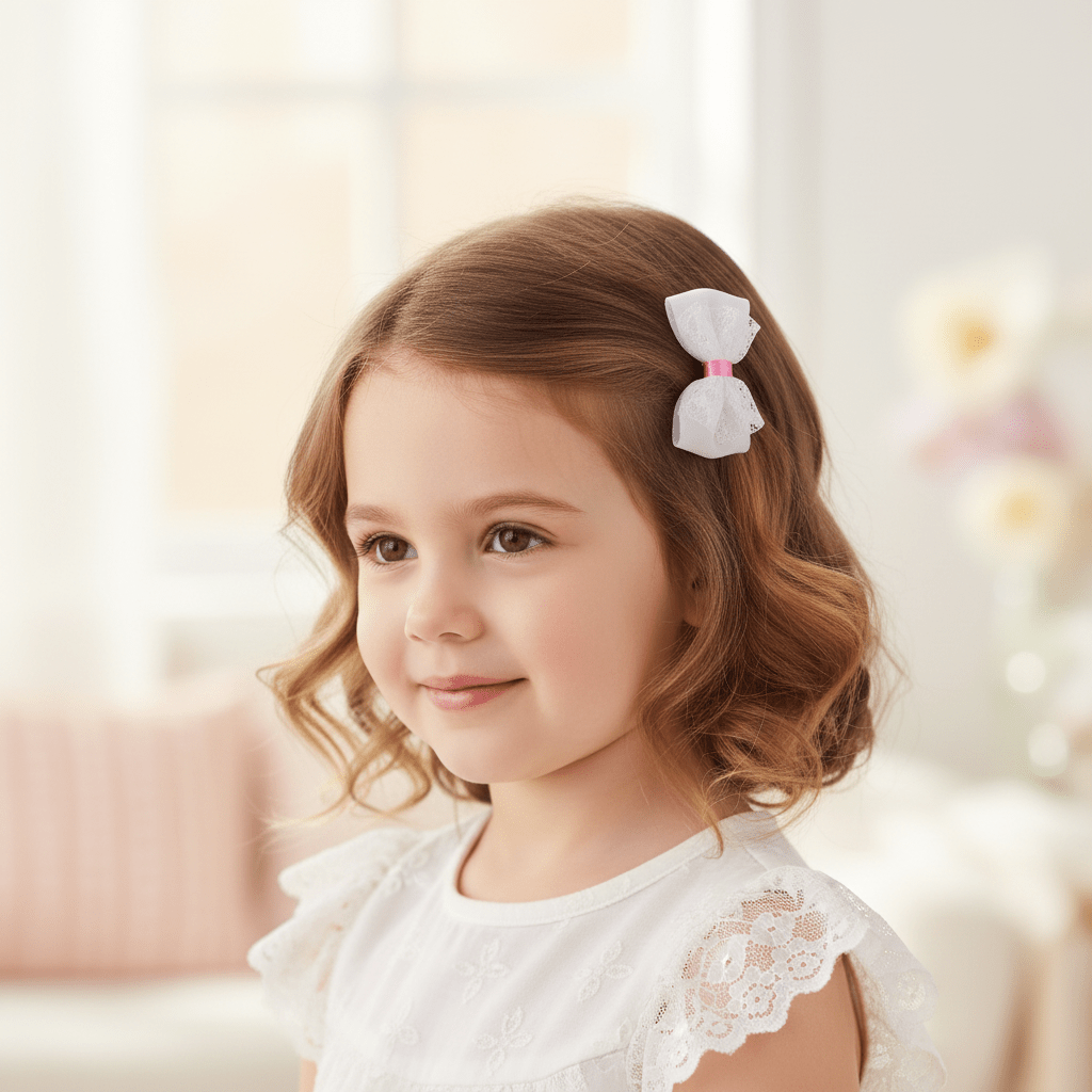 2pc Hair Clips - Pink & White Bow
