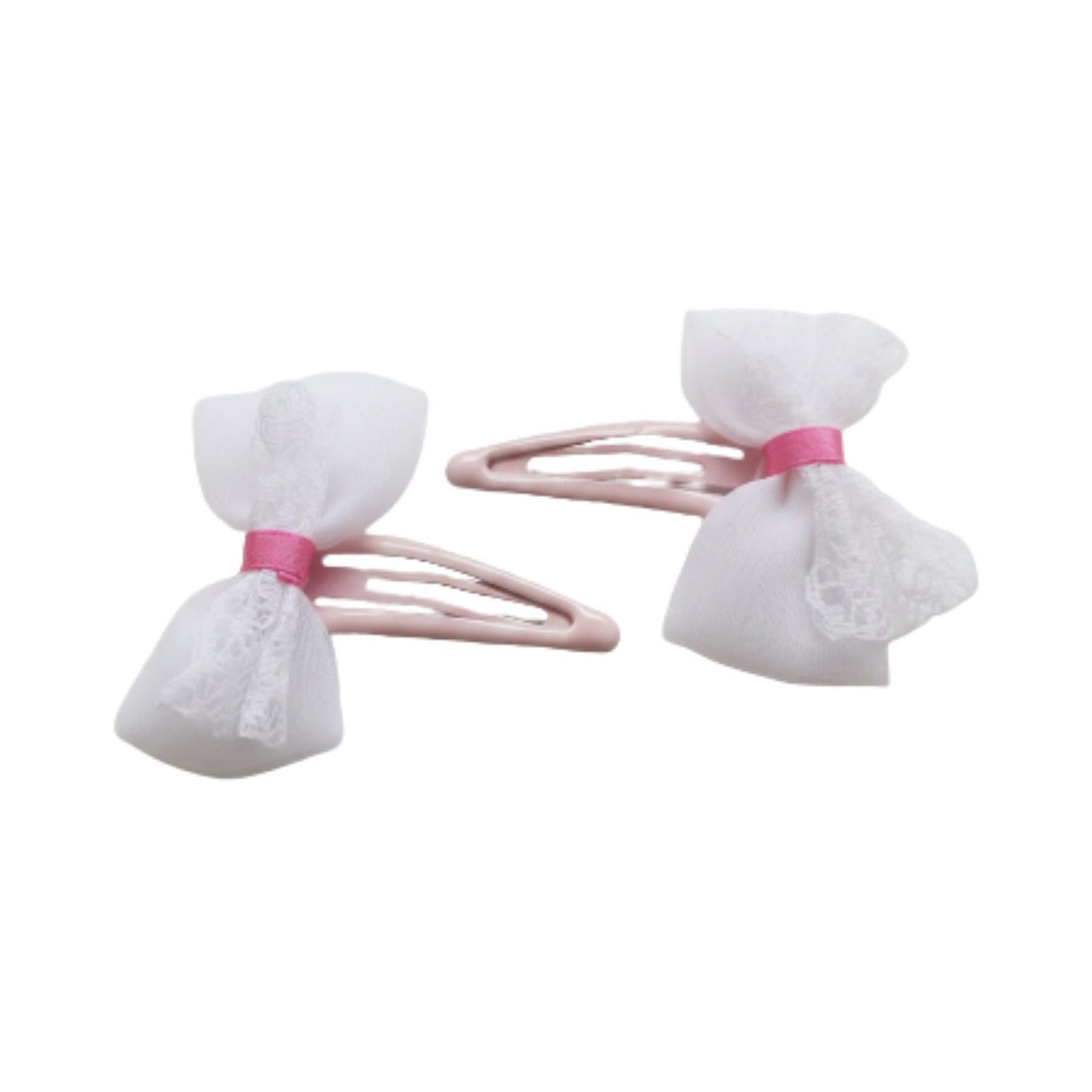 2pc Hair Clips - Pink & White Bow