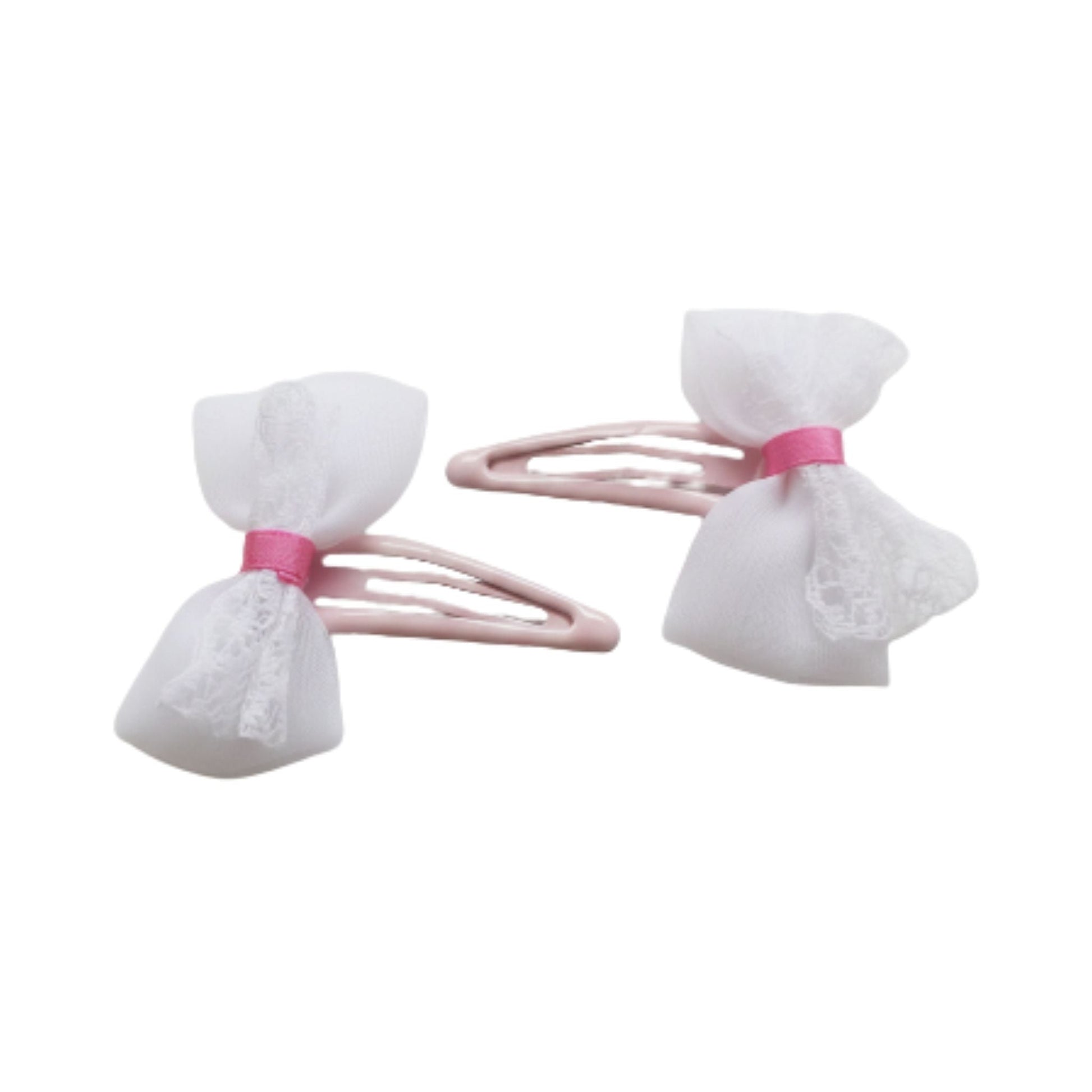 2pc Hair Clips - Pink & White Bow