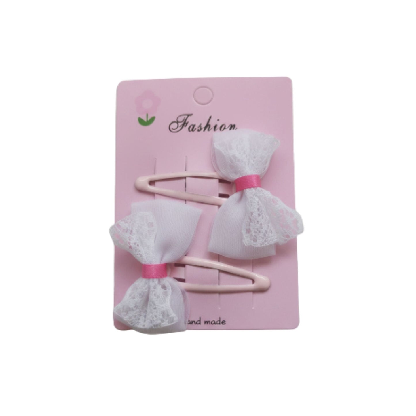 2pc Hair Clips - Pink & White Bow