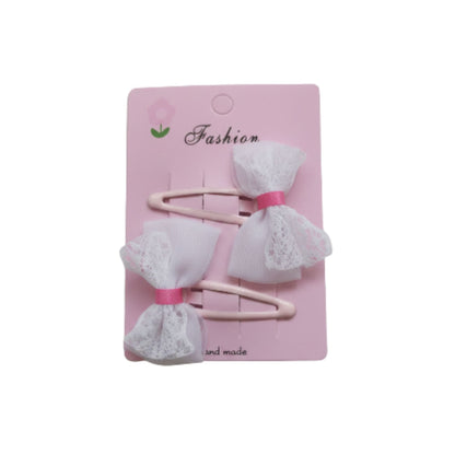 2pc Hair Clips - Pink & White Bow
