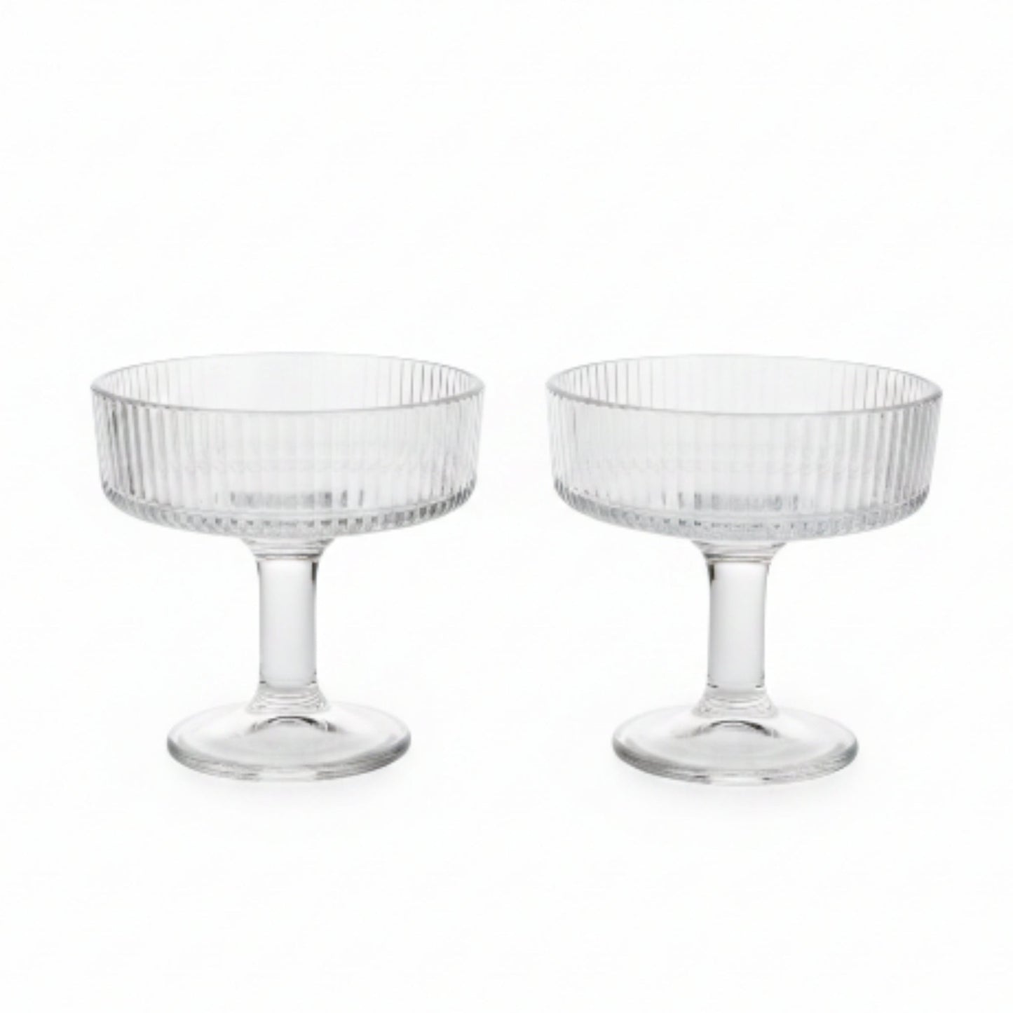 2pc Premium Ribbed Glass Ice Cream Sundae Cups – Dessert Serving Bowls
