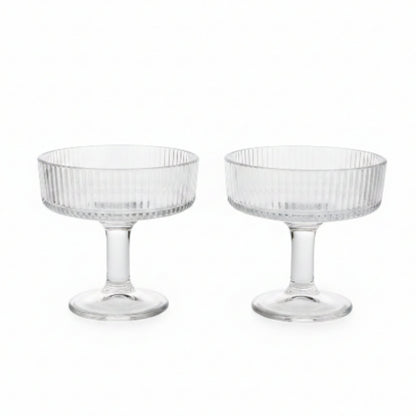 2pc Premium Ribbed Glass Ice Cream Sundae Cups – Dessert Serving Bowls