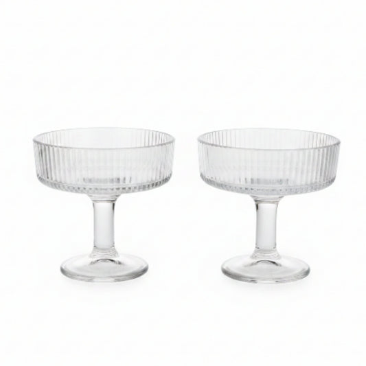 2pc Premium Ribbed Glass Ice Cream Sundae Cups – Dessert Serving Bowls