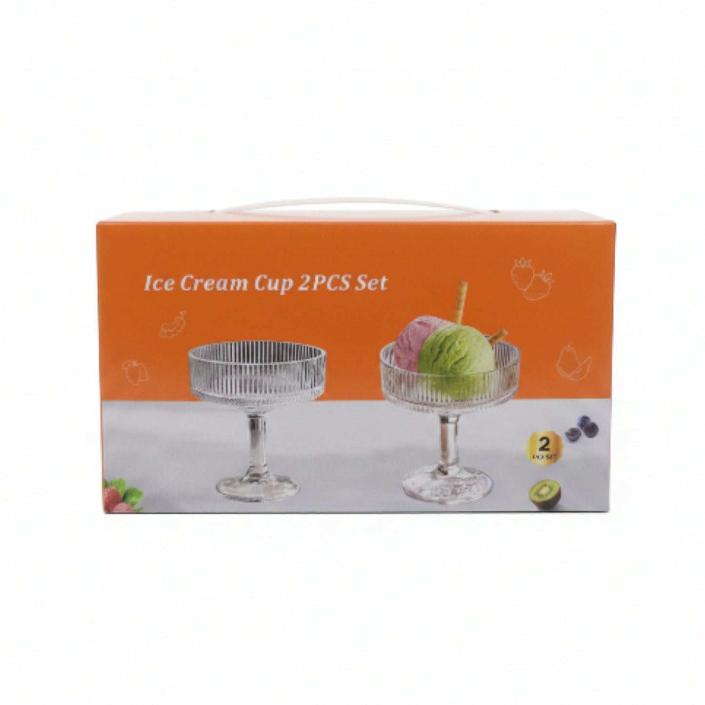 2pc Premium Ribbed Glass Ice Cream Sundae Cups – Dessert Serving Bowls