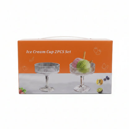 2pc Premium Ribbed Glass Ice Cream Sundae Cups – Dessert Serving Bowls