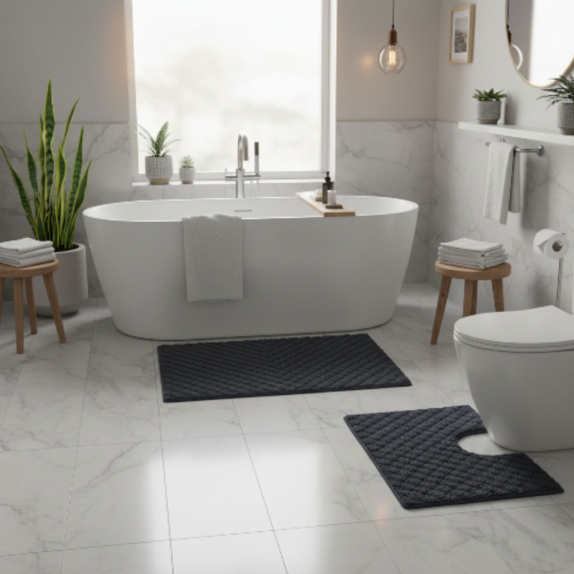 2pc Waffle Cotton Bathroom Mats