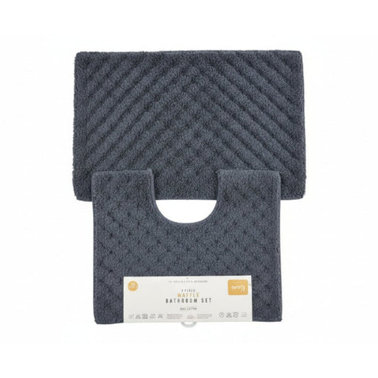 2pc Waffle Cotton Bathroom Mats