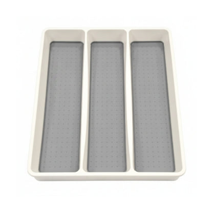 3-Compartment Cutlery Organizer Caddy – White & Grey Kitchen Utensil Holder and Countertop Storage