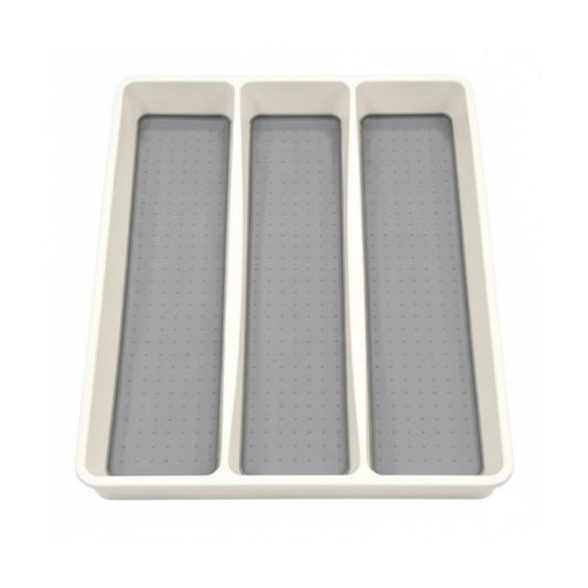 3-Compartment Cutlery Organizer Caddy – White & Grey Kitchen Utensil Holder and Countertop Storage