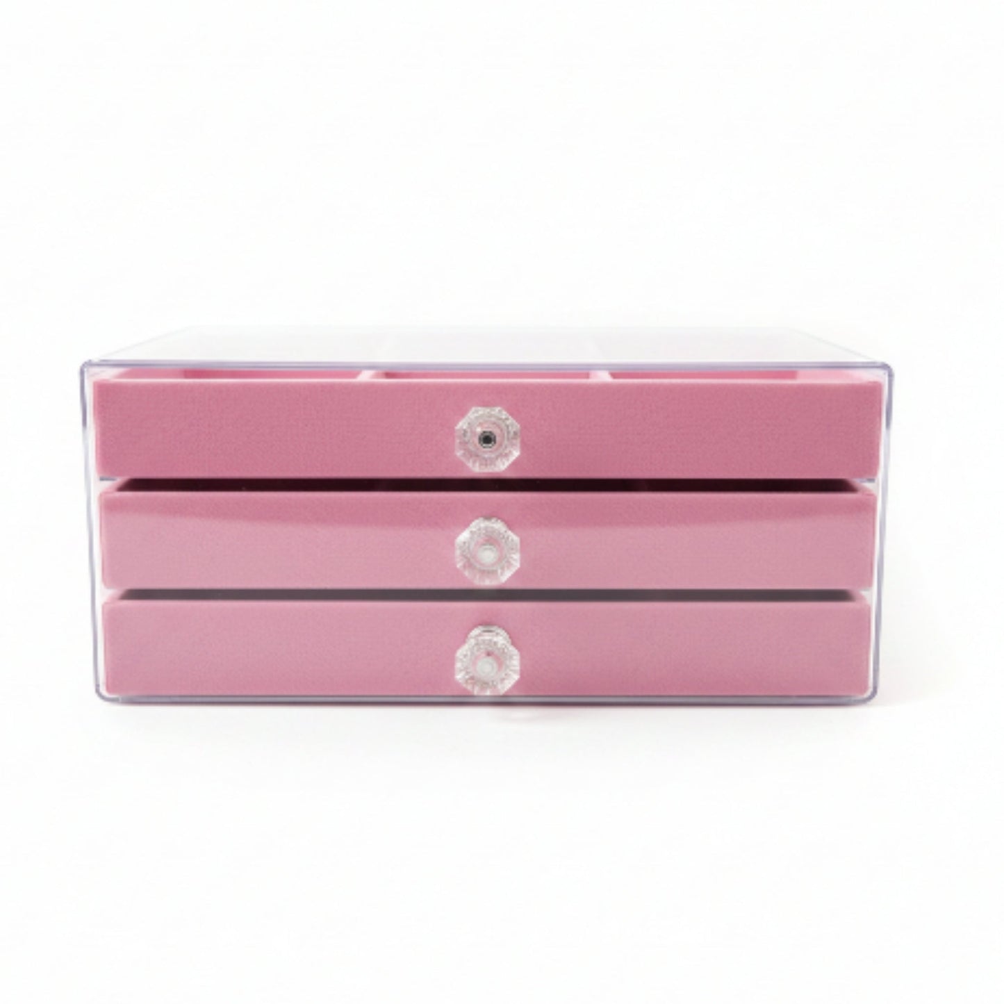 3 Drawer Pink Jewelry Box Organizer – Elegant Storage for Rings, Earrings & Accessories On White Background