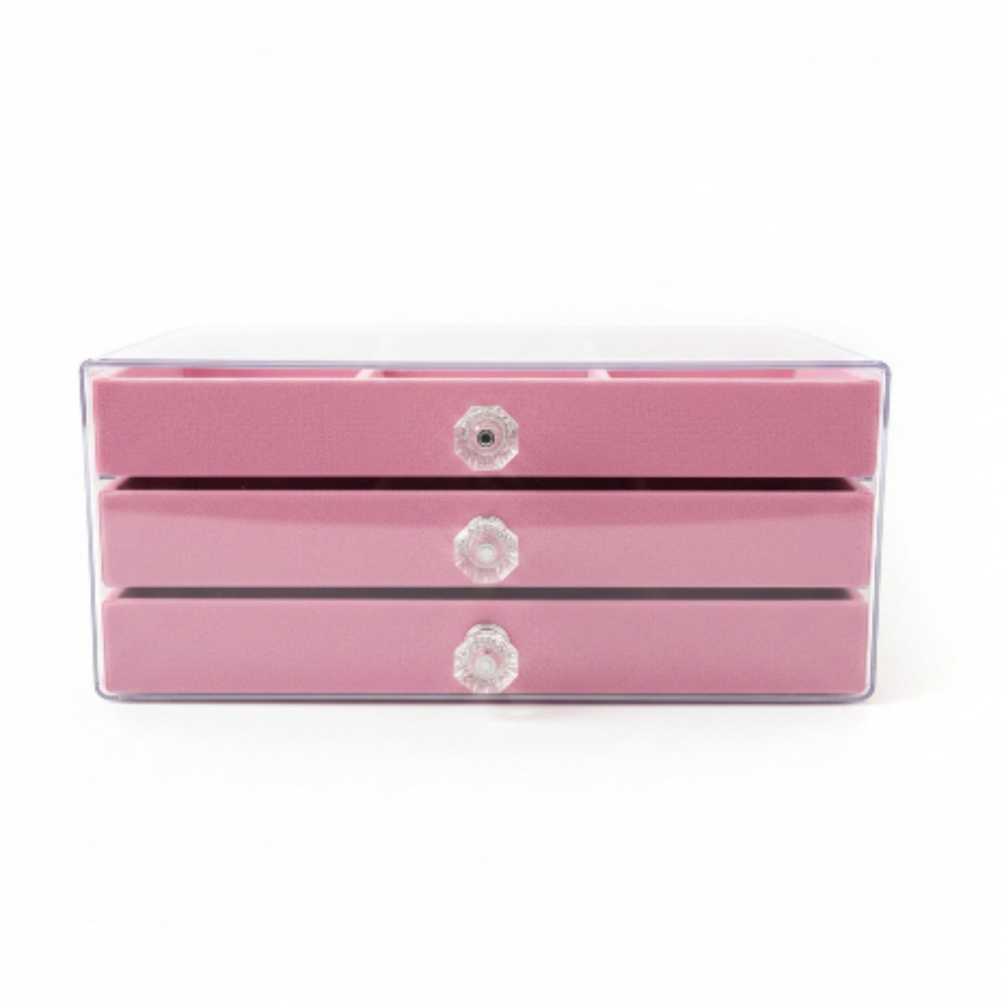 3 Drawer Pink Jewelry Box Organizer – Elegant Storage for Rings, Earrings & Accessories On White Background