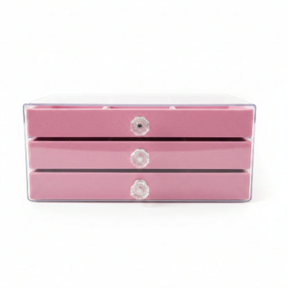 3 Drawer Pink Jewelry Box Organizer – Elegant Storage for Rings, Earrings & Accessories On White Background