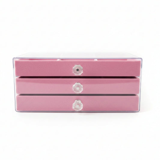 3 Drawer Pink Jewelry Box Organizer – Elegant Storage for Rings, Earrings & Accessories On White Background
