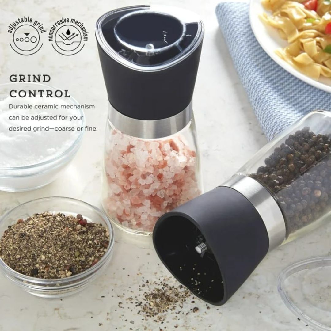 3 Piece 180ml Manual Glass Salt & Pepper Grinder Set