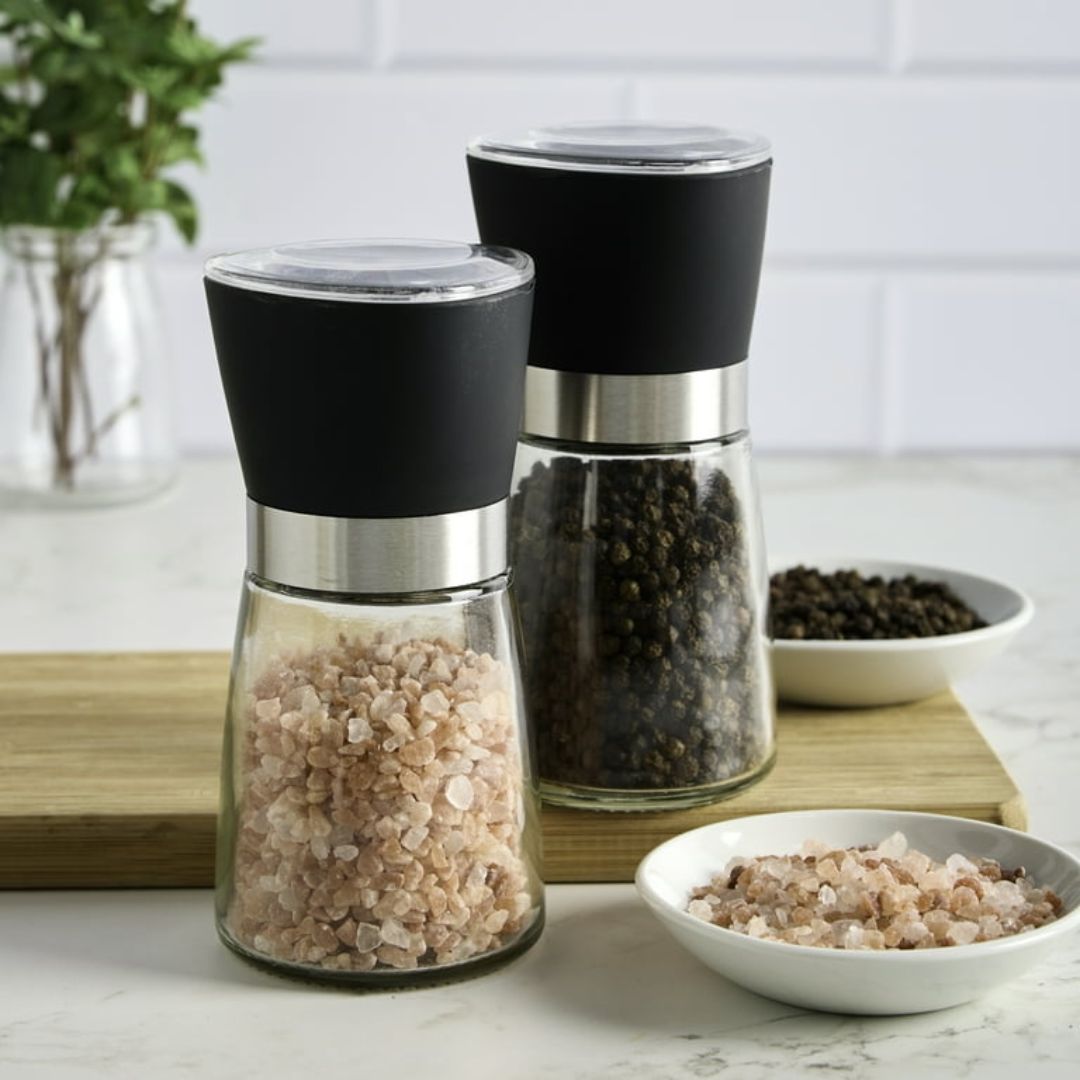 3 Piece 180ml Manual Glass Salt & Pepper Grinder Set
