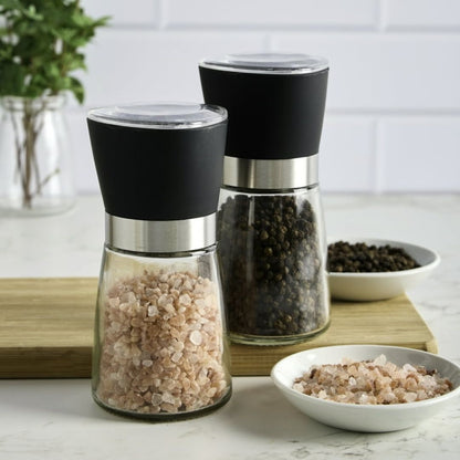 3 Piece 180ml Manual Glass Salt & Pepper Grinder Set