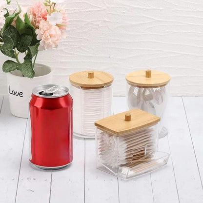 3pc Acrylic Cotton Bud Holder Set with Lids – Bathroom Vanity Organizer - Clear
