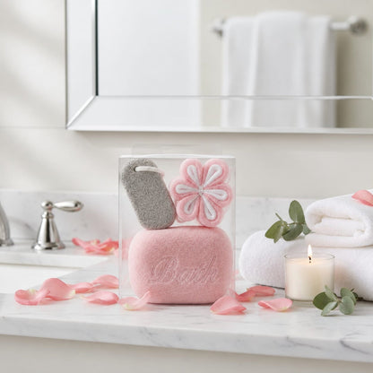 3 Piece Bath & Body Exfoliating Gift Set – Flower Loofah, Body Scrubber & Bath Sponge for Gentle Body Cleansing & Exfoliation