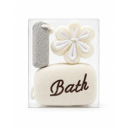 3 Piece Bath & Body Exfoliating Gift Set – Flower Loofah, Body Scrubber & Bath Sponge for Gentle Body Cleansing & Exfoliation