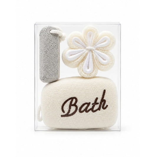 3 Piece Bath & Body Exfoliating Gift Set – Flower Loofah, Body Scrubber & Bath Sponge for Gentle Body Cleansing & Exfoliation